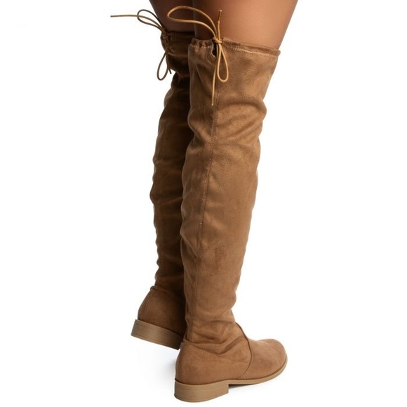 NWT Women’s Size 7 Wild Diva Oksana Over The Knee Drawstring Boot In Taupe Color - Picture 5 of 11